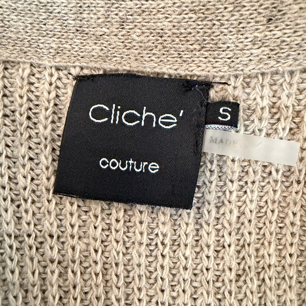 Cliche Couture Womens Faux Fur Front Knit Back Longline Vest Taupe Wool Mix Sz S - Picture 4 of 5